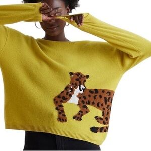 Anthropologie, Chartreuse Leopard Sweater by Maeve, 100% cashmere